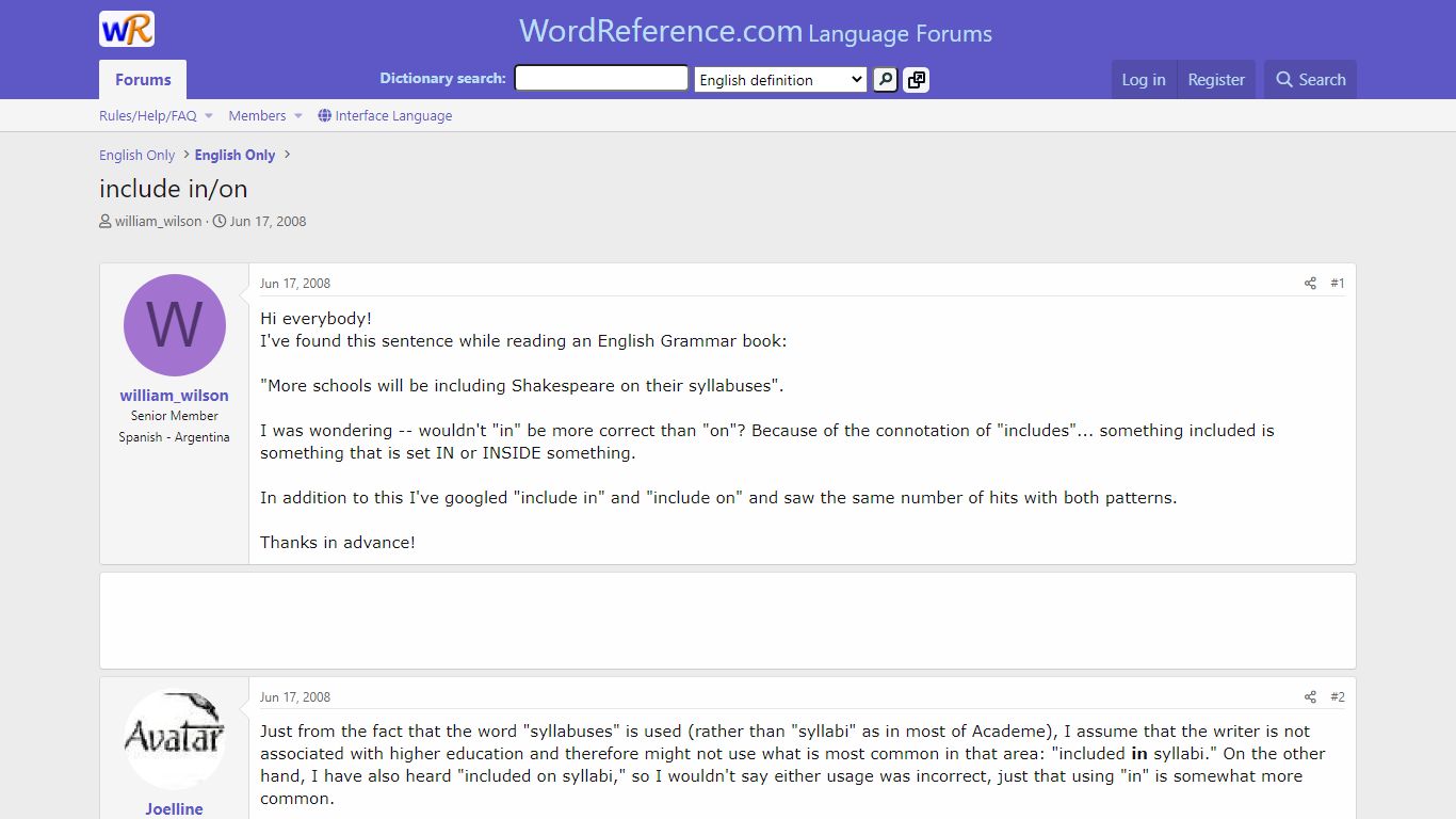 include in/on | WordReference Forums