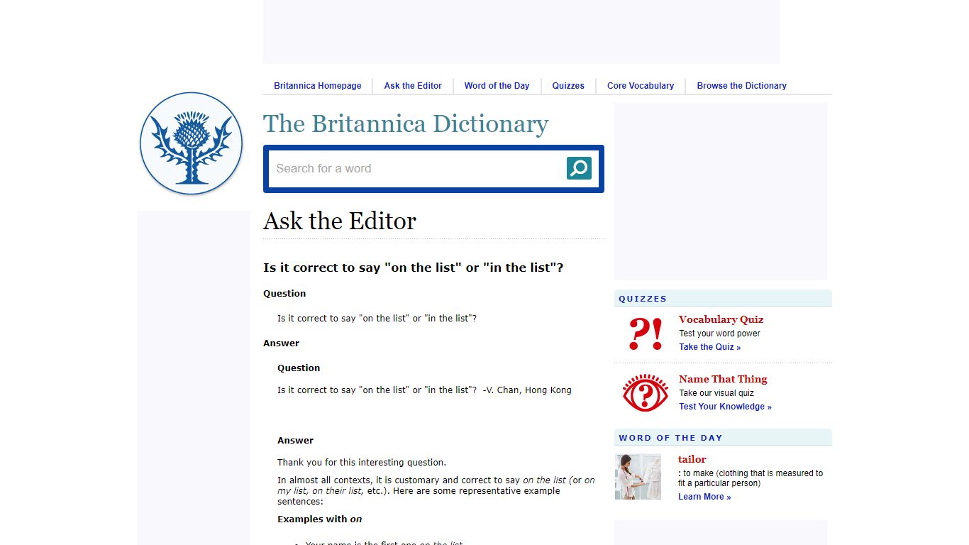 Is it correct to say "on the list" or "in the list"? | Britannica ...
